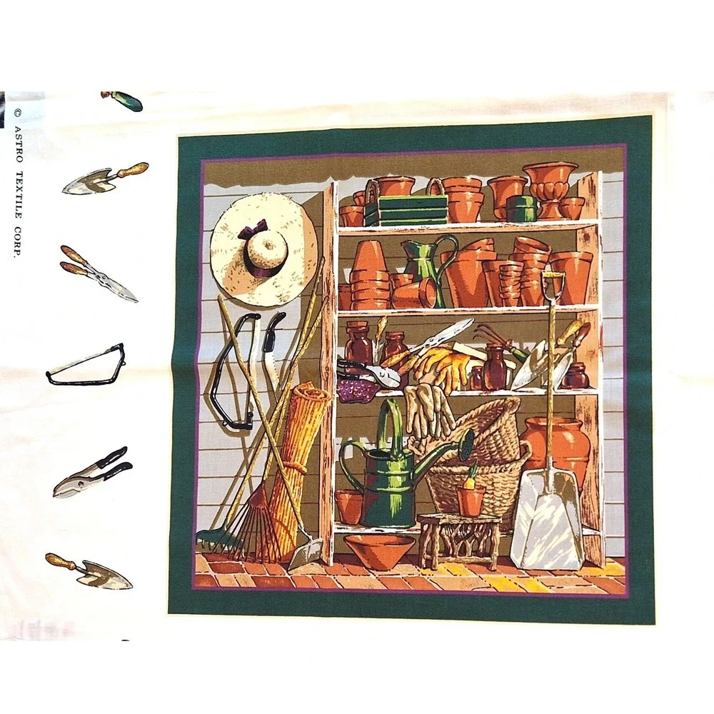 Astro Textile Corp Garden Sunflowers Potting Shed Cotton Fabric Panel 4 Scenes
